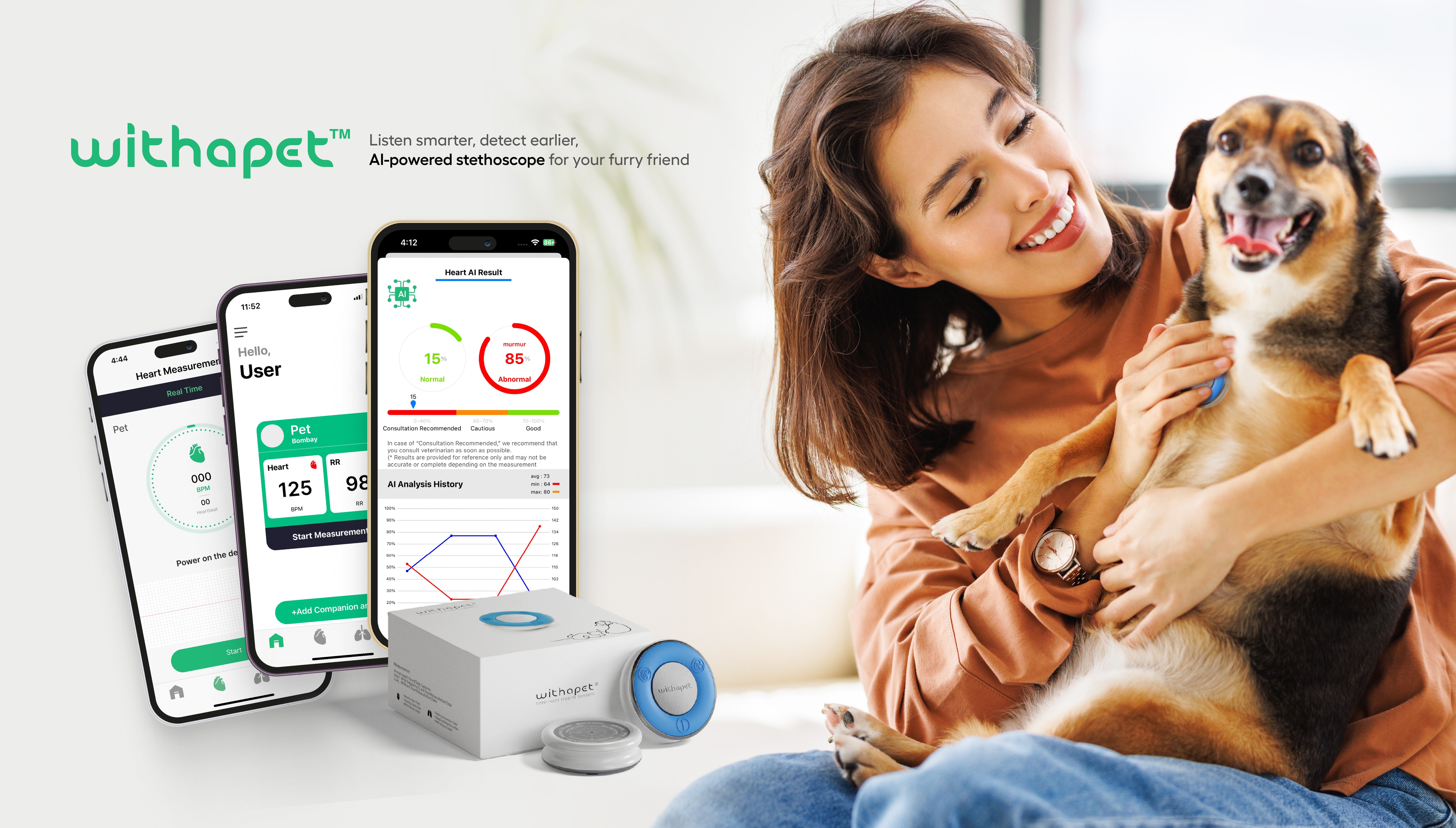 ペットの体調変化を“音”で気づくことができるAIデジタル聴診器！